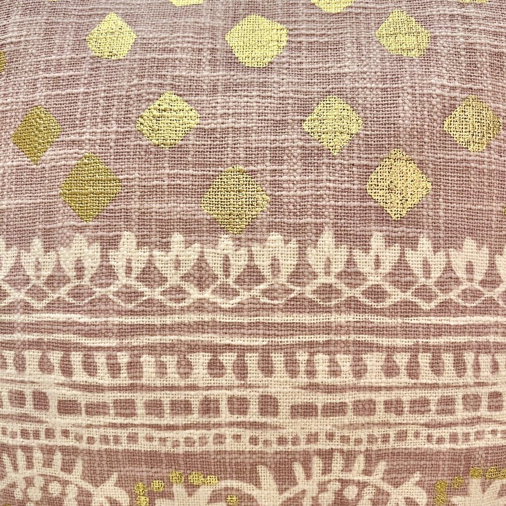 Anthropologie Tasselled Throw Pillow - Pink, Cream and Gold, Reversible - Picture 4 of 4